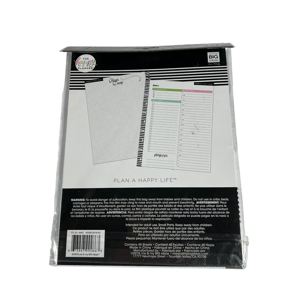 THE HAPPY PLANNER Classic Daily Filler Paper Lot of 5 200 Sheets FIL03 NEW
